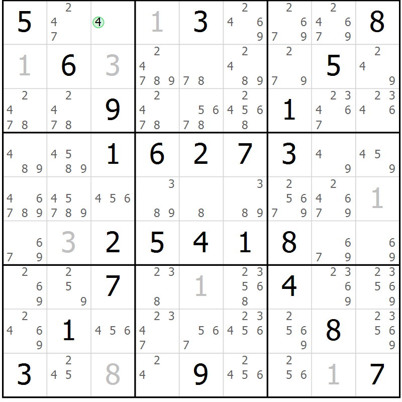 Position des candidats pour la solution de la Gr 55 page 58 du magazine de sudoku Virtuose n° 125