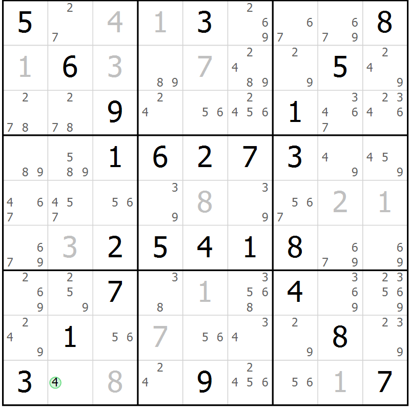 Position des candidats pour la solution de la Gr 55 page 58 du magazine de sudoku Virtuose n° 125
