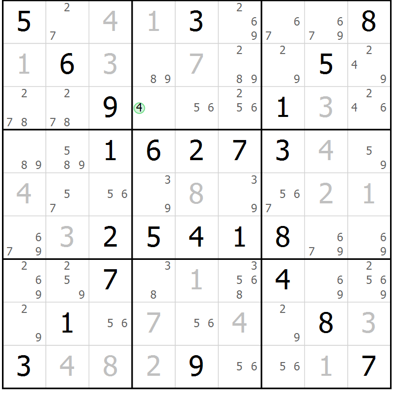 Position des candidats pour la solution de la Gr 55 page 58 du magazine de sudoku Virtuose n° 125