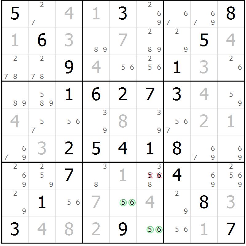 Position des candidats pour la solution de la Gr 55 page 58 du magazine de sudoku Virtuose n° 125