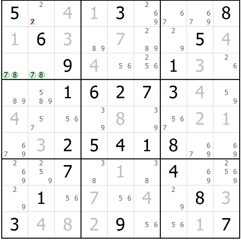 Position des candidats pour la solution de la Gr 55 page 58 du magazine de sudoku Virtuose n° 125