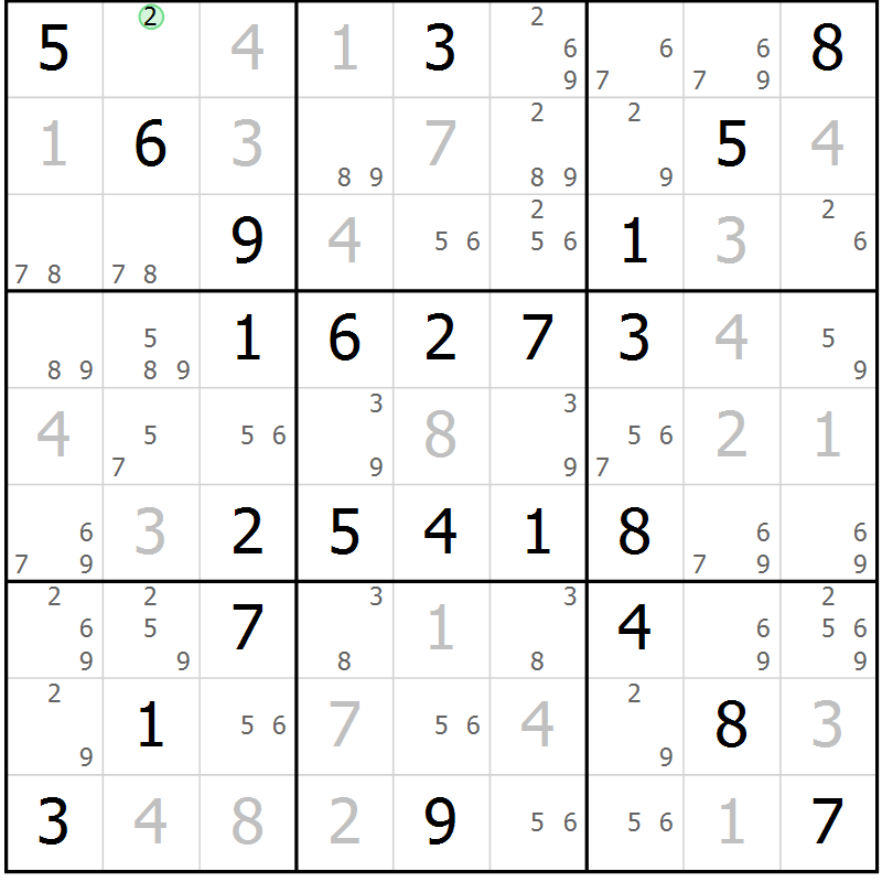 Position des candidats pour la solution de la Gr 55 page 58 du magazine de sudoku Virtuose n° 125