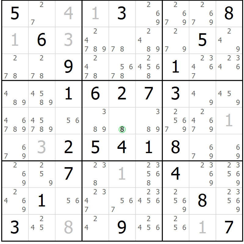 Position des candidats pour la solution de la Gr 55 page 58 du magazine de sudoku Virtuose n° 125