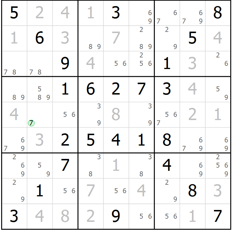 Position des candidats pour la solution de la Gr 55 page 58 du magazine de sudoku Virtuose n° 125