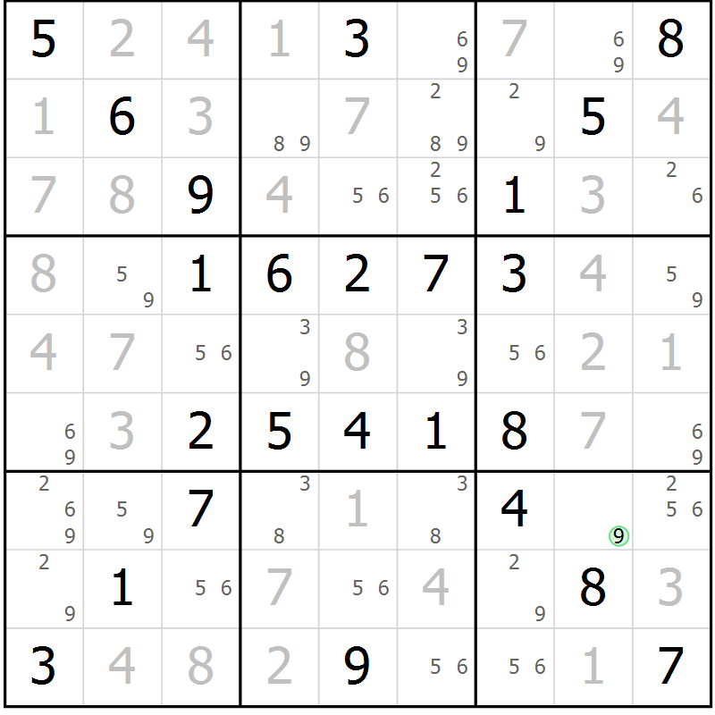 Position des candidats pour la solution de la Gr 55 page 58 du magazine de sudoku Virtuose n° 125