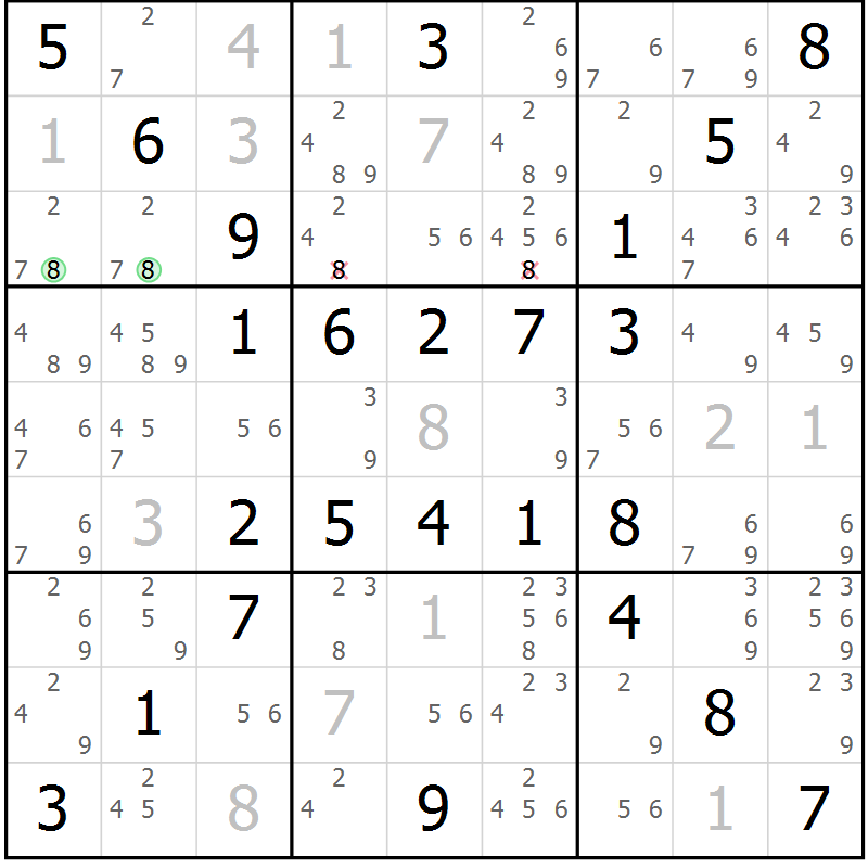 Position des candidats pour la solution de la Gr 55 page 58 du magazine de sudoku Virtuose n° 125