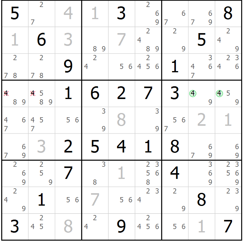 Position des candidats pour la solution de la Gr 55 page 58 du magazine de sudoku Virtuose n° 125