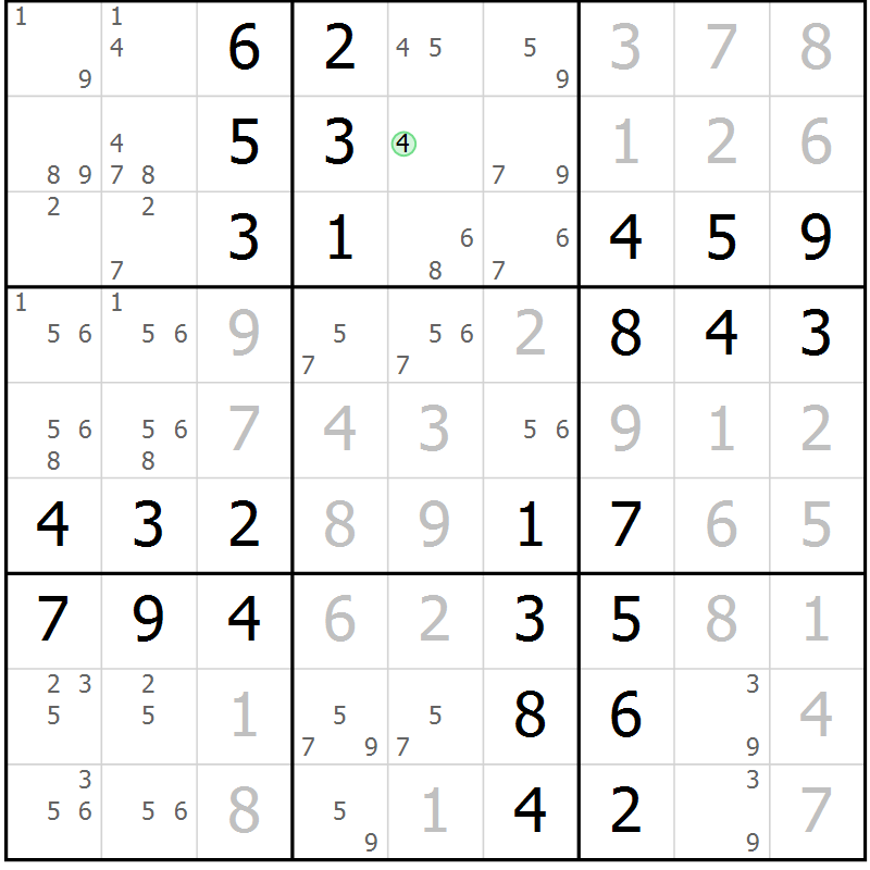 Position des candidats pour la solution de la Gr 57 page 60 du magazine de sudoku Virtuose n° 125