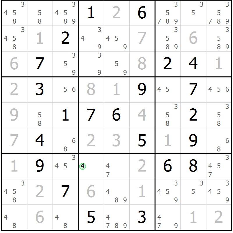 Position des candidats pour la solution de la Gr 58 page 61 du magazine de sudoku Virtuose n° 125