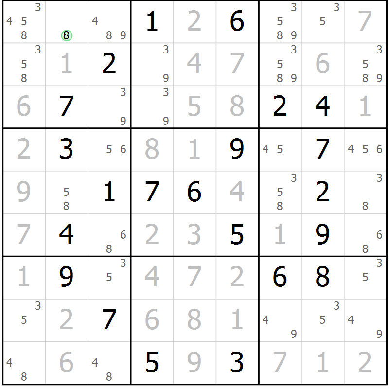 Position des candidats pour la solution de la Gr 58 page 61 du magazine de sudoku Virtuose n° 125