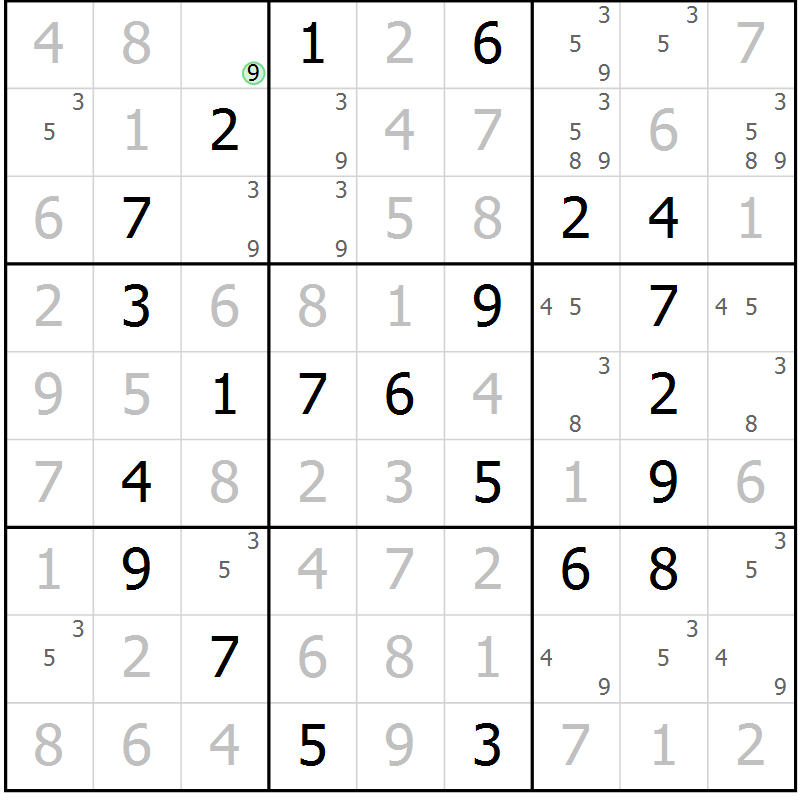 Position des candidats pour la solution de la Gr 58 page 61 du magazine de sudoku Virtuose n° 125