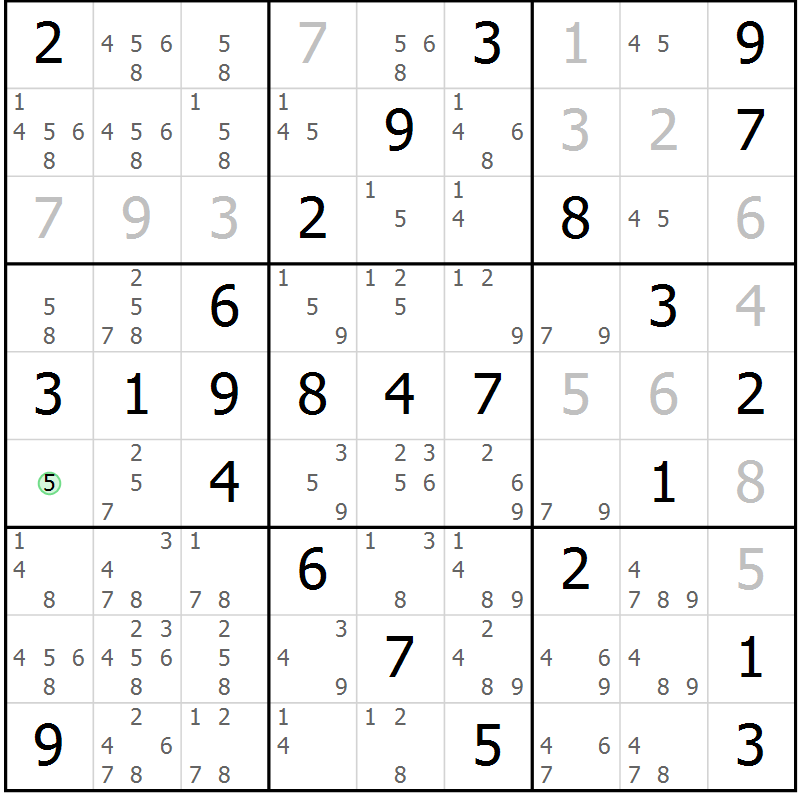 Position des candidats pour la solution de la Gr 59 page 62 du magazine de sudoku Virtuose n° 125