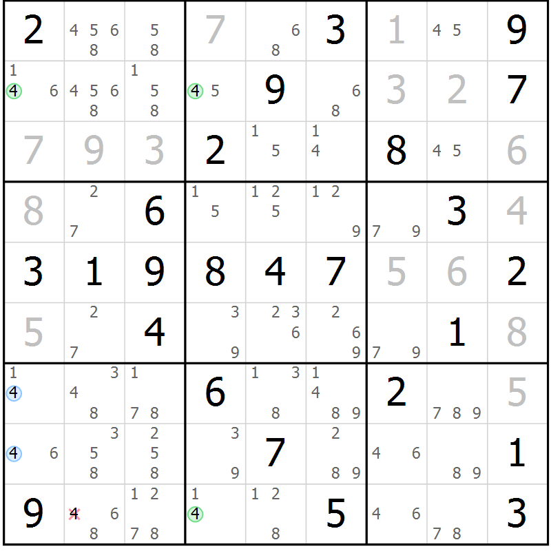 Position des candidats pour la solution de la Gr 59 page 62 du magazine de sudoku Virtuose n° 125