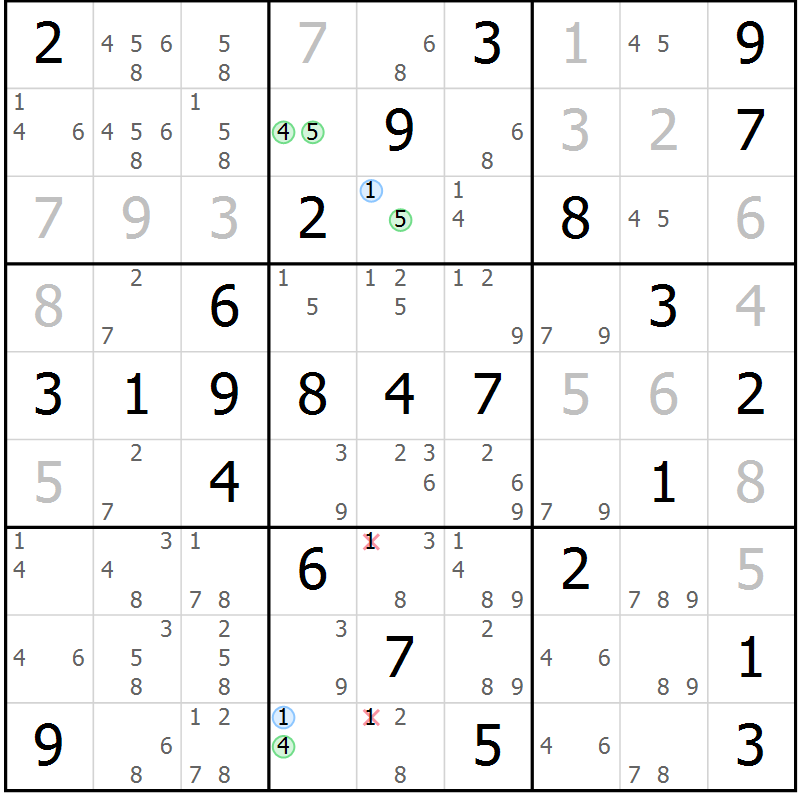 Position des candidats pour la solution de la Gr 59 page 62 du magazine de sudoku Virtuose n° 125