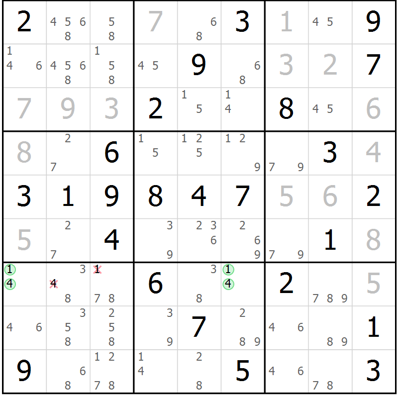 Position des candidats pour la solution de la Gr 59 page 62 du magazine de sudoku Virtuose n° 125