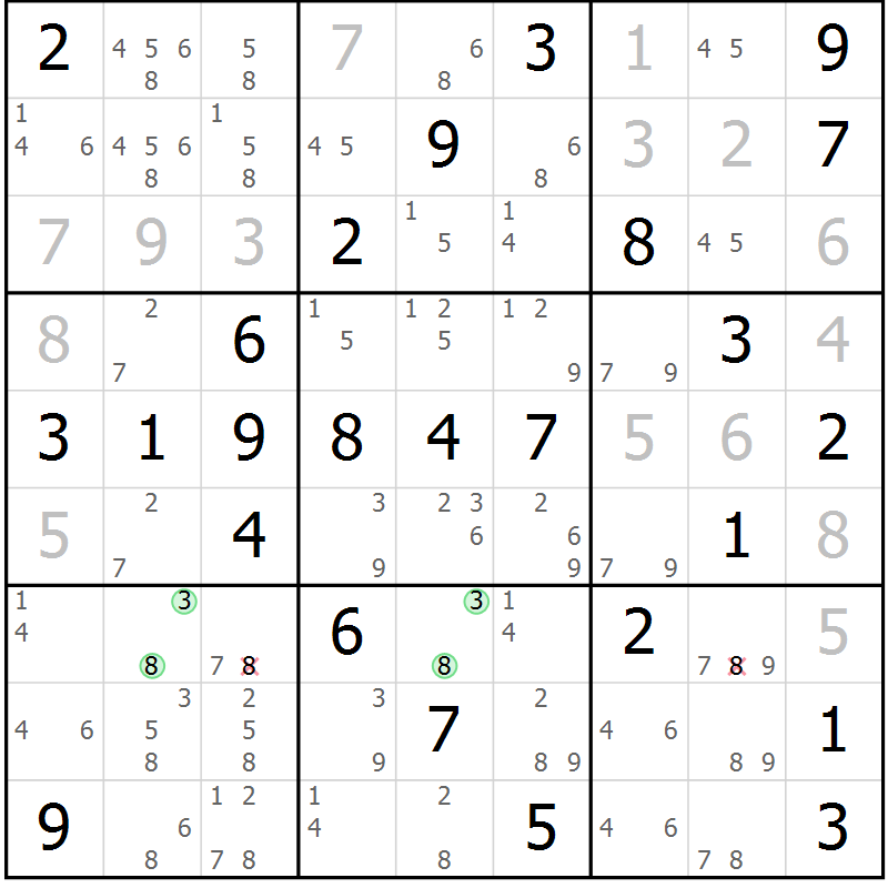 Position des candidats pour la solution de la Gr 59 page 62 du magazine de sudoku Virtuose n° 125