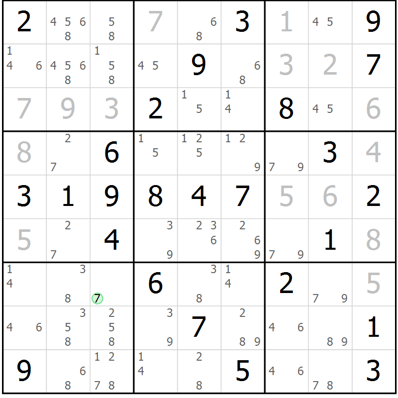 Position des candidats pour la solution de la Gr 59 page 62 du magazine de sudoku Virtuose n° 125