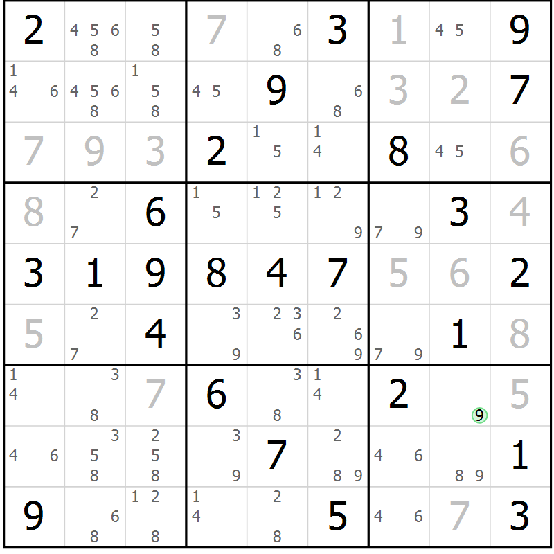 Position des candidats pour la solution de la Gr 59 page 62 du magazine de sudoku Virtuose n° 125