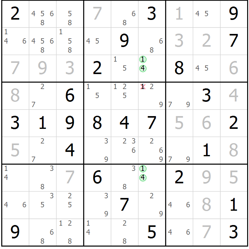 Position des candidats pour la solution de la Gr 59 page 62 du magazine de sudoku Virtuose n° 125