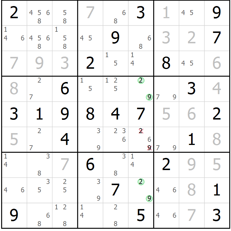 Position des candidats pour la solution de la Gr 59 page 62 du magazine de sudoku Virtuose n° 125