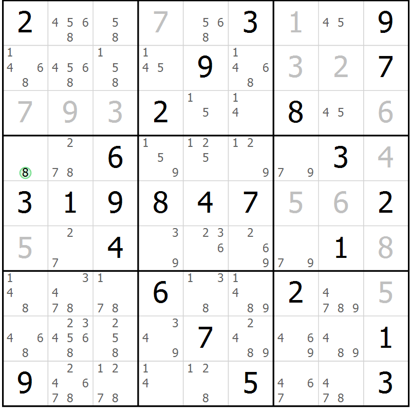 Position des candidats pour la solution de la Gr 59 page 62 du magazine de sudoku Virtuose n° 125