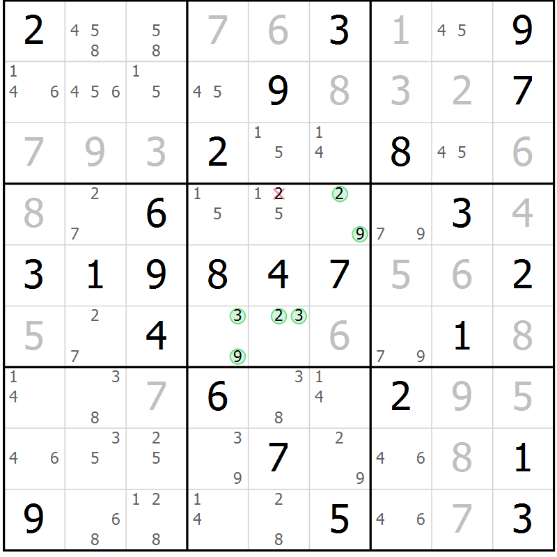 Position des candidats pour la solution de la Gr 59 page 62 du magazine de sudoku Virtuose n° 125