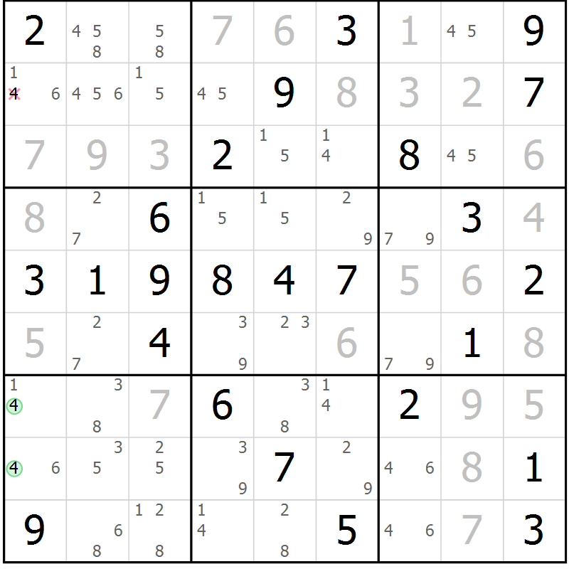 Position des candidats pour la solution de la Gr 59 page 62 du magazine de sudoku Virtuose n° 125