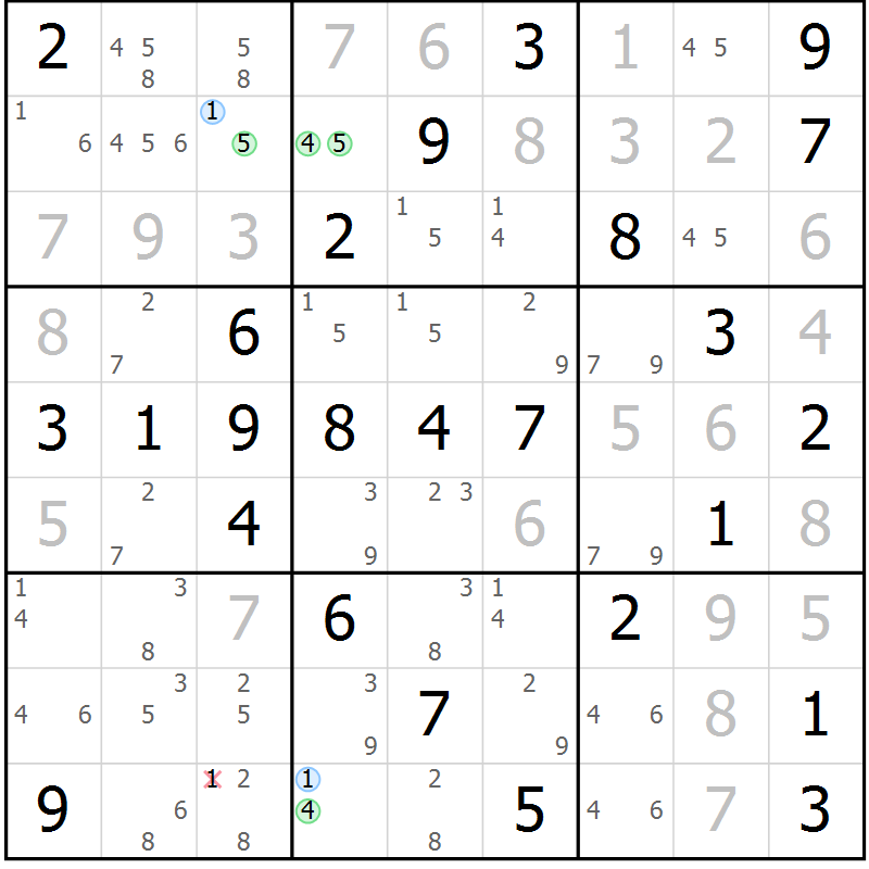 Position des candidats pour la solution de la Gr 59 page 62 du magazine de sudoku Virtuose n° 125