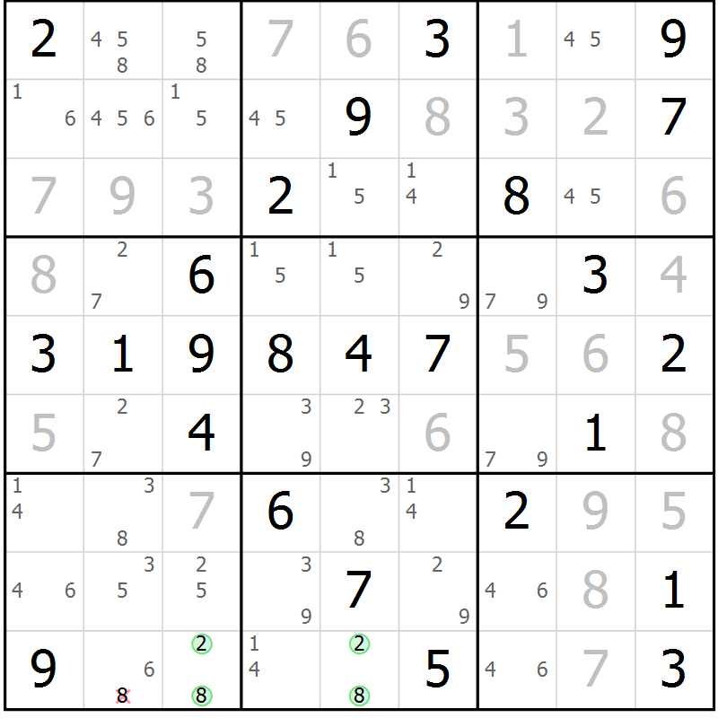 Position des candidats pour la solution de la Gr 59 page 62 du magazine de sudoku Virtuose n° 125