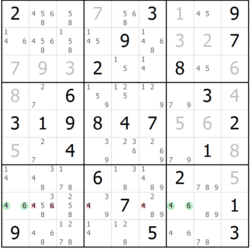 Position des candidats pour la solution de la Gr 59 page 62 du magazine de sudoku Virtuose n° 125