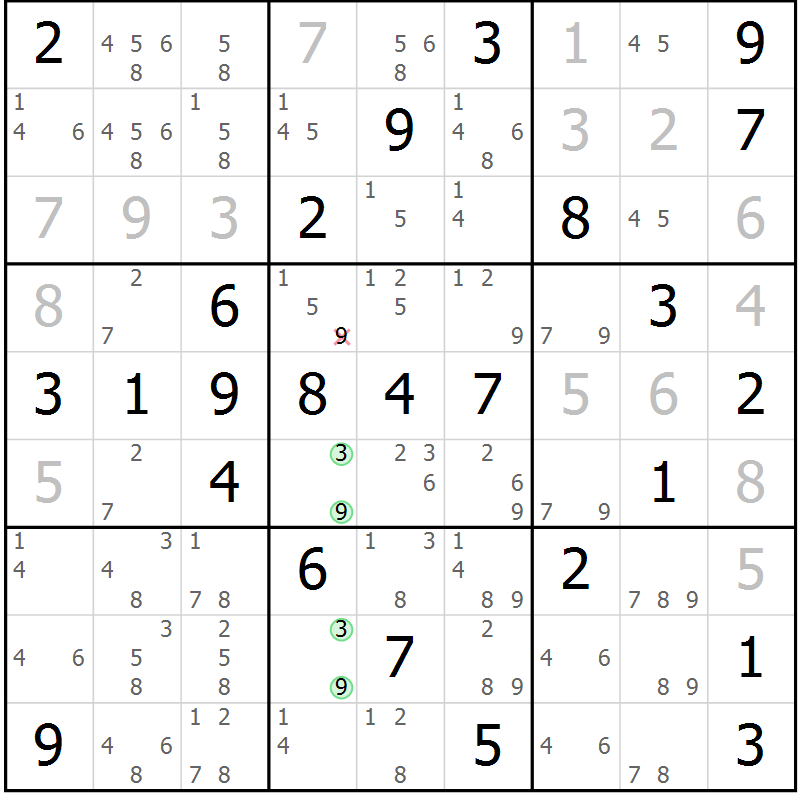 Position des candidats pour la solution de la Gr 59 page 62 du magazine de sudoku Virtuose n° 125