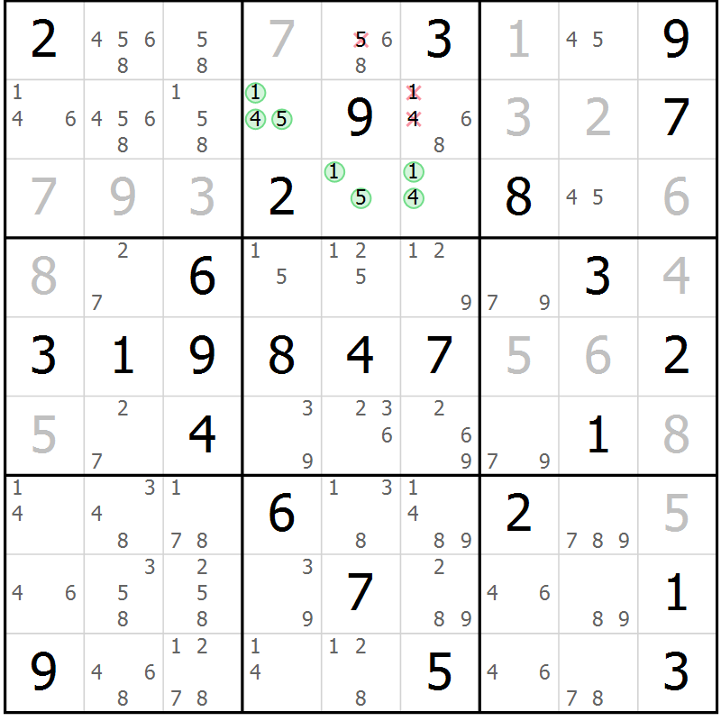 Position des candidats pour la solution de la Gr 59 page 62 du magazine de sudoku Virtuose n° 125