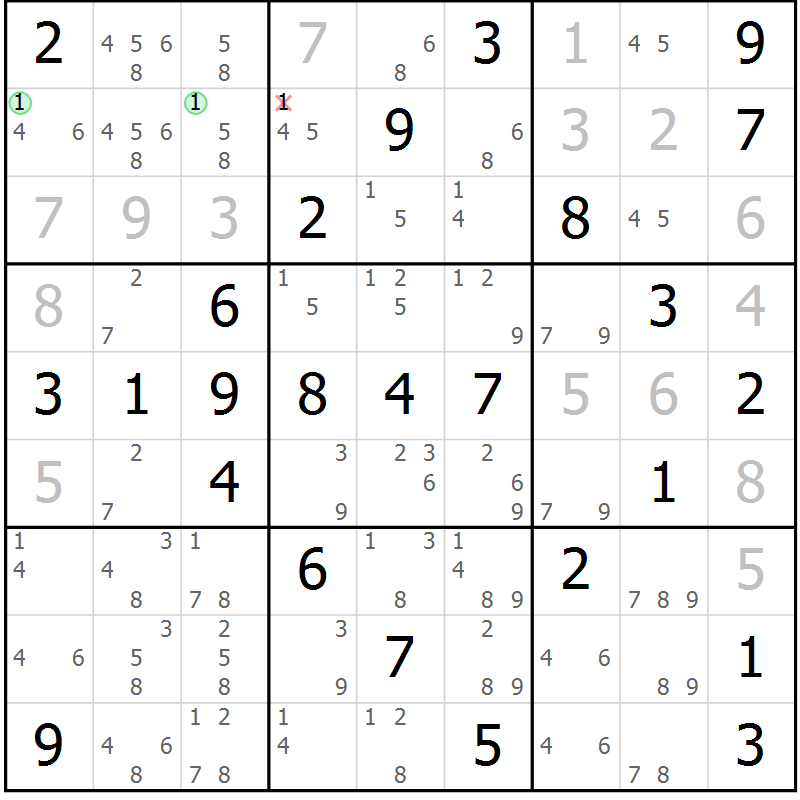 Position des candidats pour la solution de la Gr 59 page 62 du magazine de sudoku Virtuose n° 125