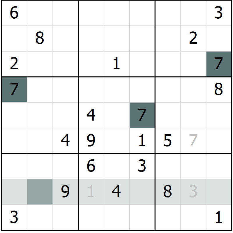 Position des candidats pour la solution de la Gr 6 page 9 du magazine de sudoku Virtuose n° 125