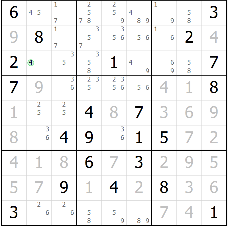 Position des candidats pour la solution de la Gr 6 page 9 du magazine de sudoku Virtuose n° 125