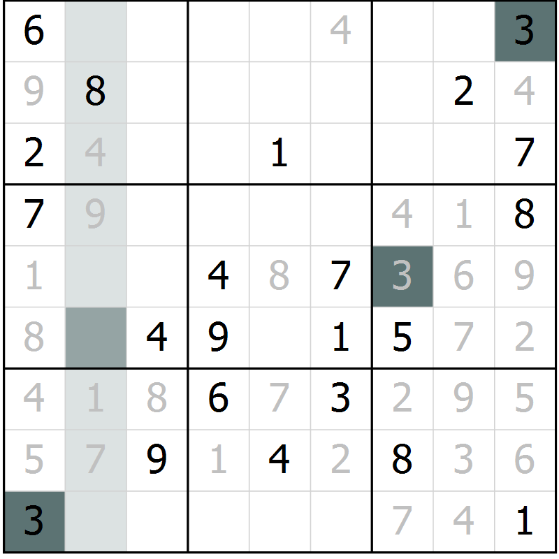 Position des candidats pour la solution de la Gr 6 page 9 du magazine de sudoku Virtuose n° 125