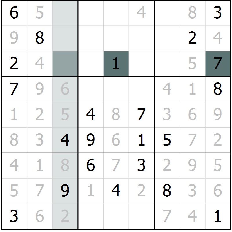 Position des candidats pour la solution de la Gr 6 page 9 du magazine de sudoku Virtuose n° 125