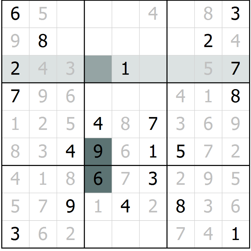 Position des candidats pour la solution de la Gr 6 page 9 du magazine de sudoku Virtuose n° 125