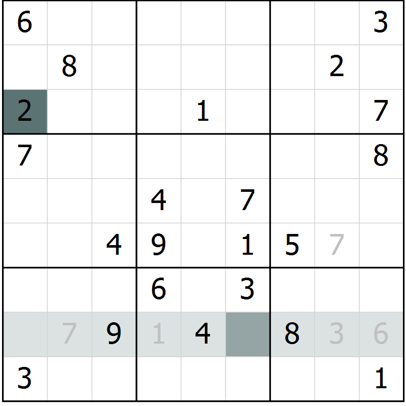 Position des candidats pour la solution de la Gr 6 page 9 du magazine de sudoku Virtuose n° 125