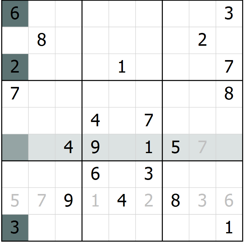 Position des candidats pour la solution de la Gr 6 page 9 du magazine de sudoku Virtuose n° 125
