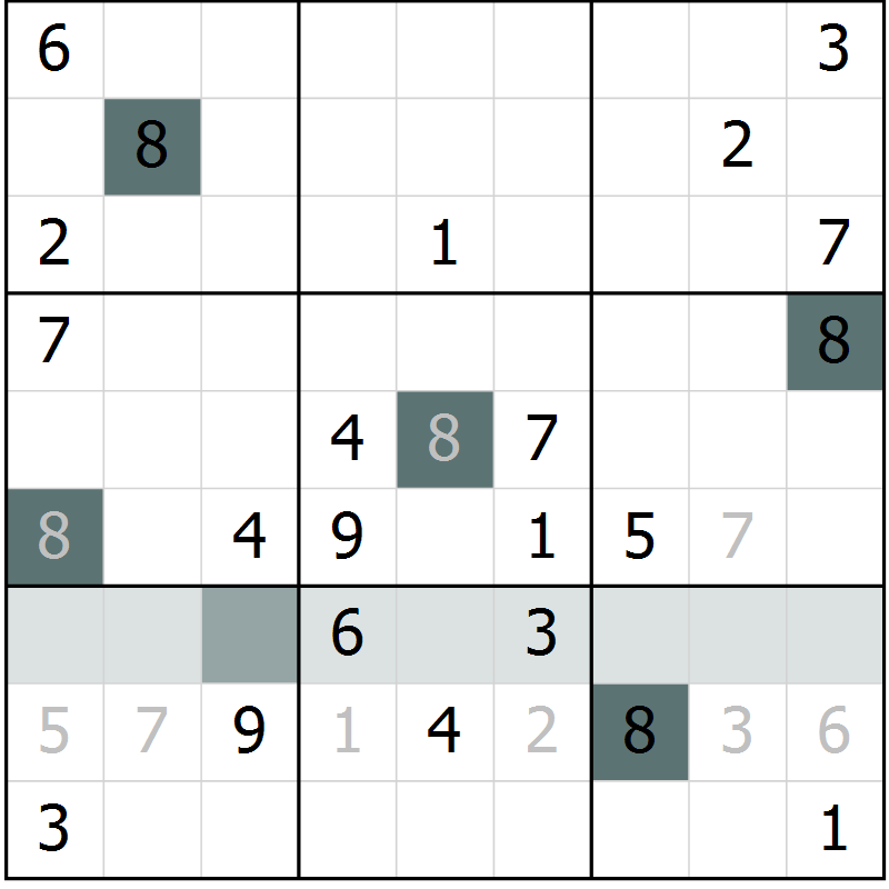 Position des candidats pour la solution de la Gr 6 page 9 du magazine de sudoku Virtuose n° 125