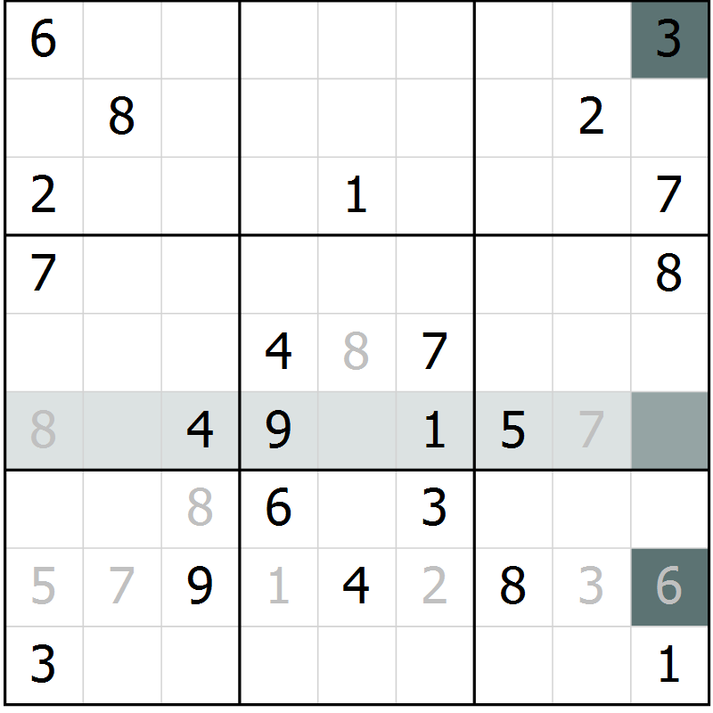 Position des candidats pour la solution de la Gr 6 page 9 du magazine de sudoku Virtuose n° 125