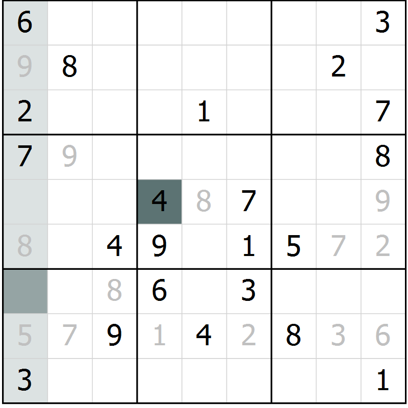 Position des candidats pour la solution de la Gr 6 page 9 du magazine de sudoku Virtuose n° 125