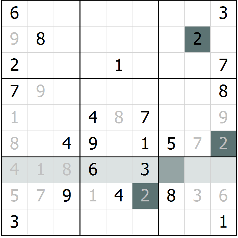 Position des candidats pour la solution de la Gr 6 page 9 du magazine de sudoku Virtuose n° 125