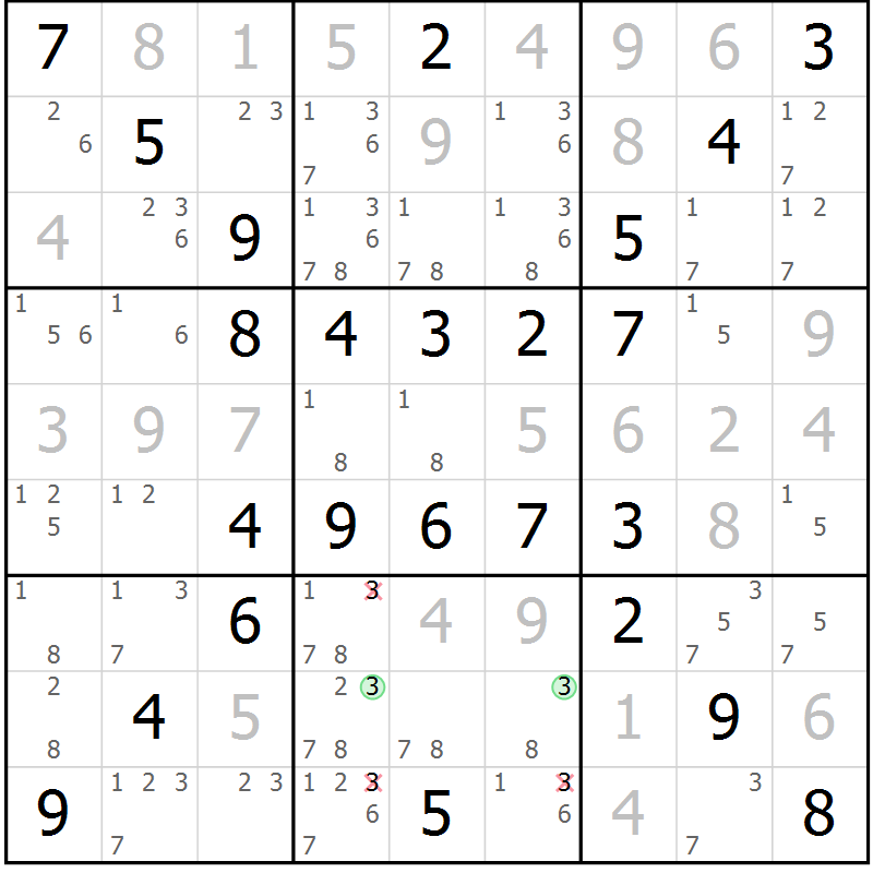 Position des candidats pour la solution de la Gr 60 page 63 du magazine de sudoku Virtuose n° 125