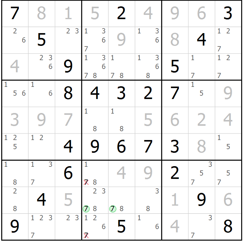Position des candidats pour la solution de la Gr 60 page 63 du magazine de sudoku Virtuose n° 125