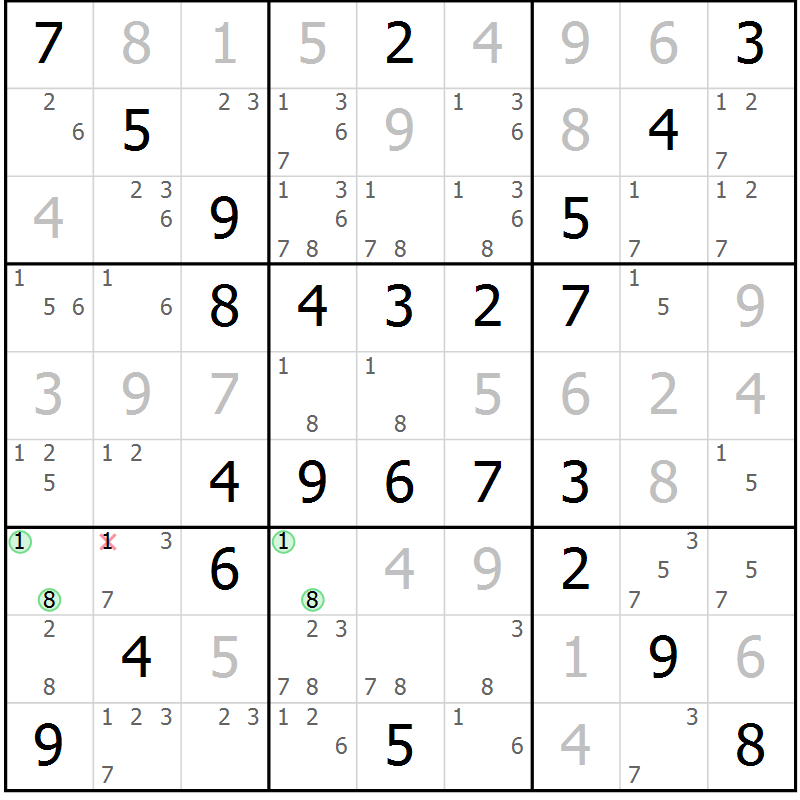 Position des candidats pour la solution de la Gr 60 page 63 du magazine de sudoku Virtuose n° 125