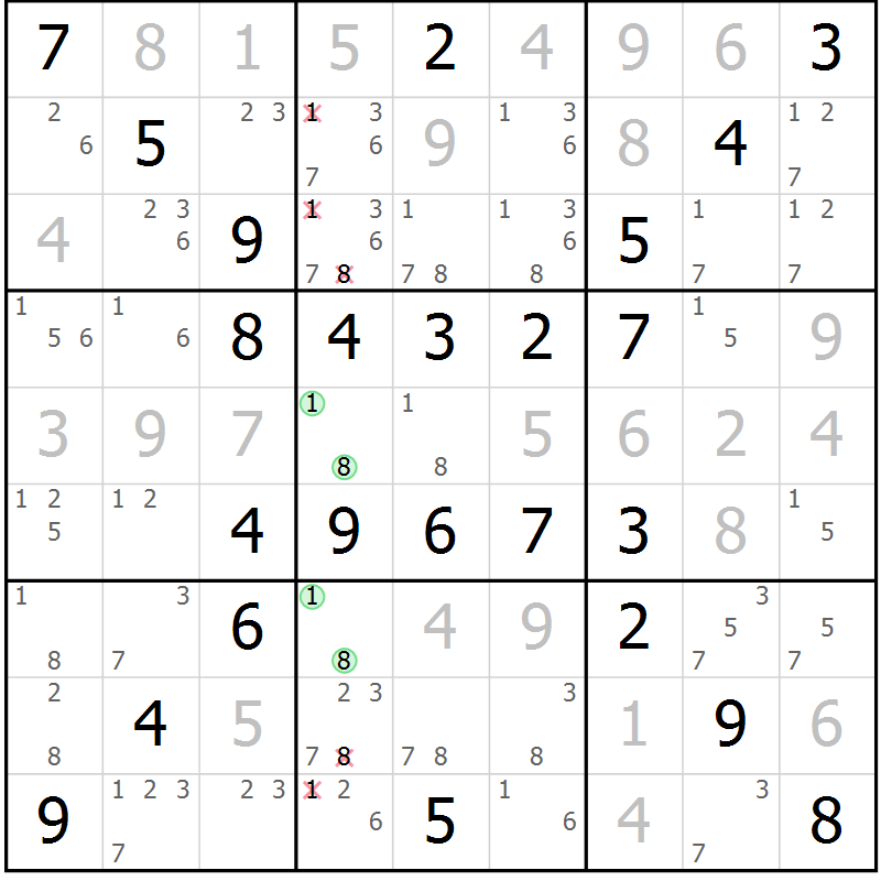 Position des candidats pour la solution de la Gr 60 page 63 du magazine de sudoku Virtuose n° 125