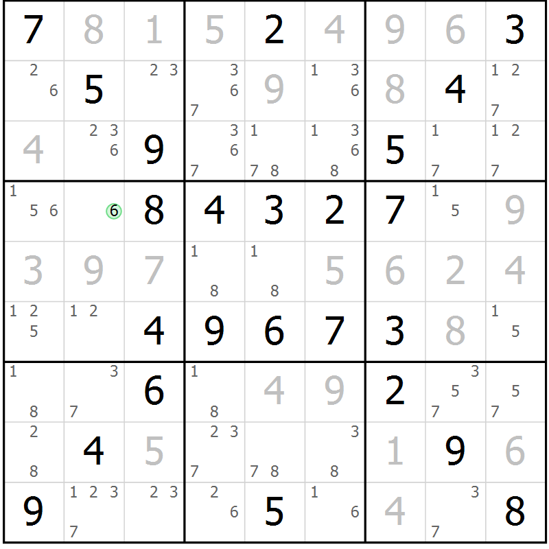 Position des candidats pour la solution de la Gr 60 page 63 du magazine de sudoku Virtuose n° 125