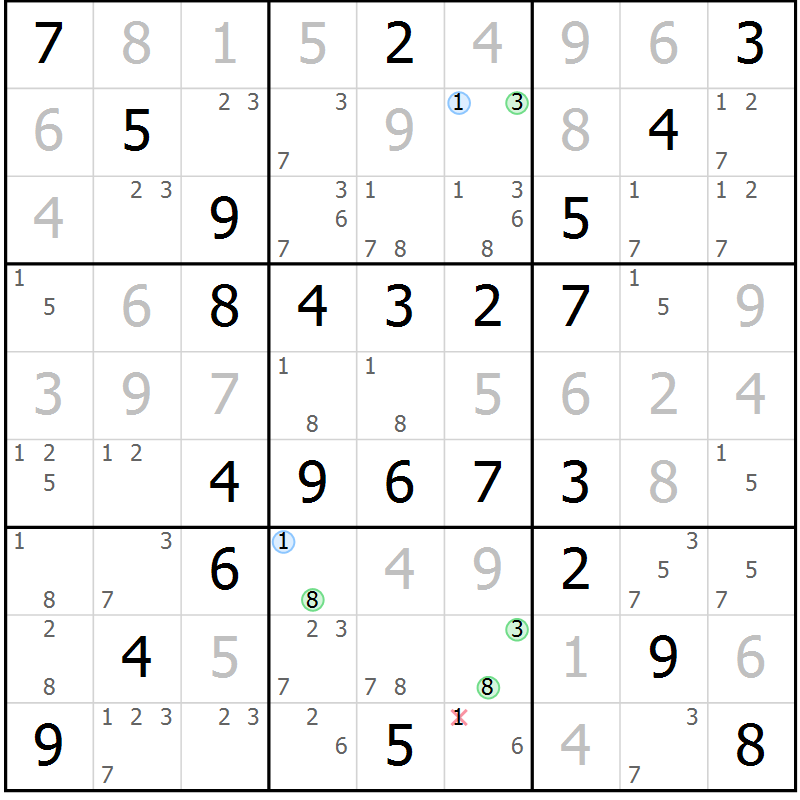 Position des candidats pour la solution de la Gr 60 page 63 du magazine de sudoku Virtuose n° 125